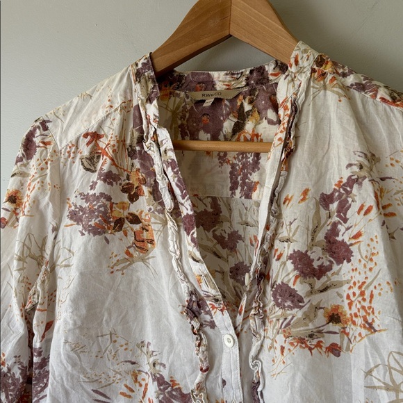 RW&Co. Botanical Fall Blouse – Women’s XS – Office Casual / Neutral Cotton Top - Picture 5 of 8